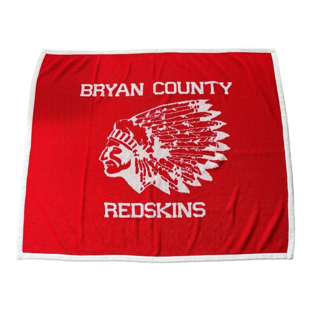 Vintage School Knits Bryan County Redskins‎ Throw Blanket 58x64 Acrylic USA